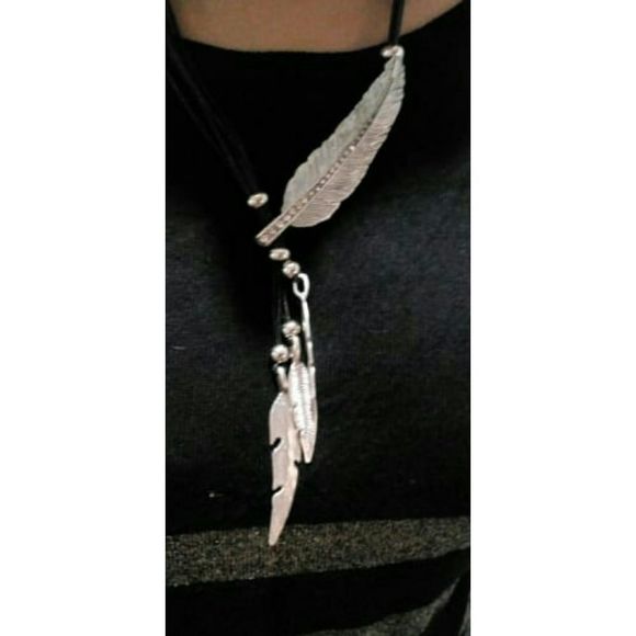 Fashion Bohemian Style Black Rope Chain Feather Pa - Picture 1 of 4